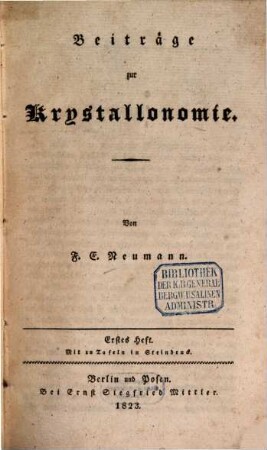 Beiträge zur Krystallonomie, 1