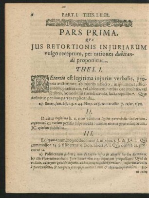 Pars Prima. Qua Ius Retortionis Iniuriarum vulgo receptum, per rationes dubitandi proponitur.