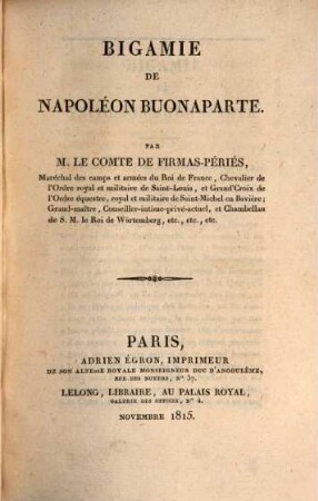 Bigamie de Napoléon Buonaparte