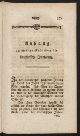 Anhang zu meiner Rede über die litterarische Intoleranz