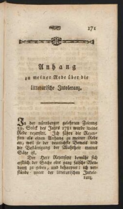Anhang zu meiner Rede über die litterarische Intoleranz