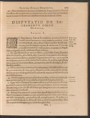 Disputatio De Sacramento Coenae Dominicae.