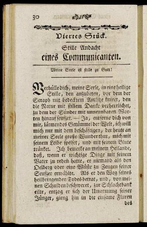 Viertes Stück. Stille Andacht eines Communicanten.