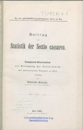 Beitrag zur Statistik der Sectio caesarea