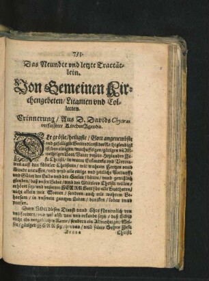 Das Neundte und letzte Tractätlein. Von Gemeinen Kirchengebeten/ Litaneien und Collecten.