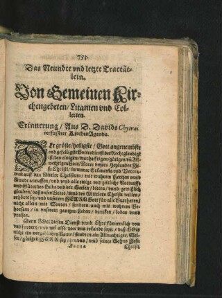 Das Neundte und letzte Tractätlein. Von Gemeinen Kirchengebeten/ Litaneien und Collecten.