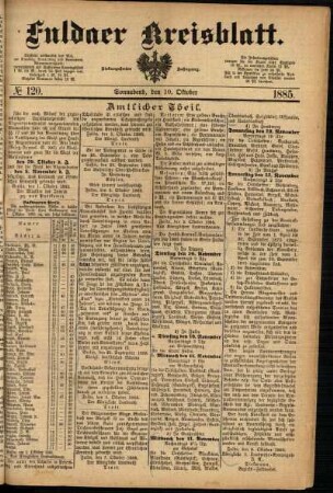 Ausgabe vom Samstag, den 10. Oktober 1885.