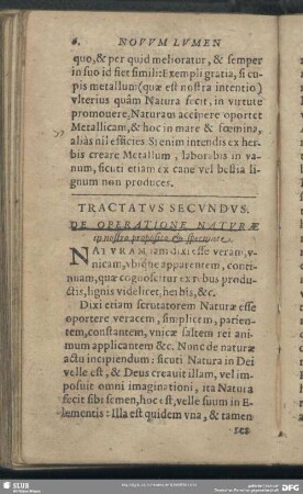 Tractatus Secundus. De Operatione Naturae in nostro proposito & spermate