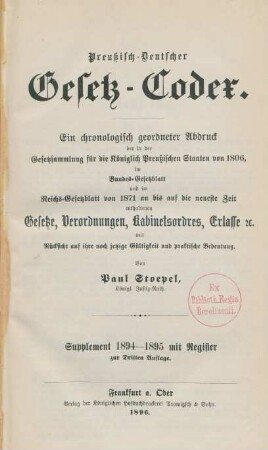 Suppl. 1894/95: Preußisch-deutscher Gesetz-Codex