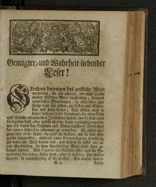 Geneigter, und Wahrheit-liebender Leser!