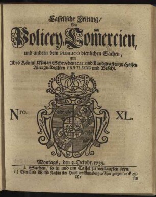 Nro. XL, Montags, den 3. Octobr 1735