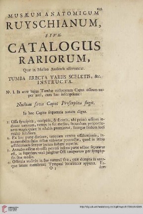 Museum Anatomicum Ruyschianum, sive catalogus rariorum, quae in Musaeo Authoris asservantur.