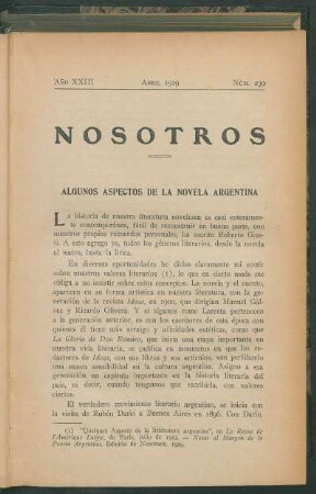 Algunos aspectos de la novela argentina