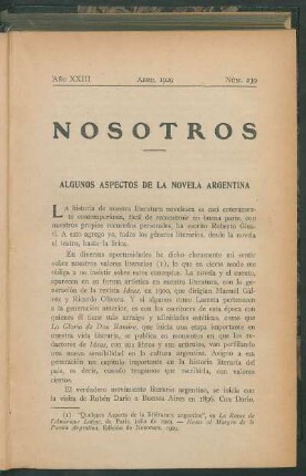 Algunos aspectos de la novela argentina