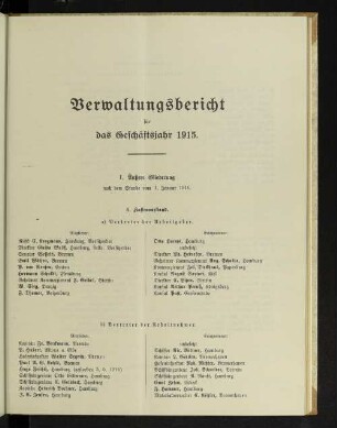 Verwaltungsbericht für das Geschäftsjahr 1915.
