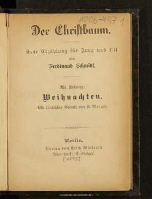 Der Christbaum : eine Erzählung für Jung und Alt