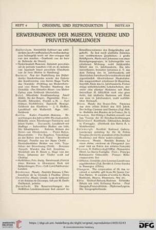 Erwerbungen der Museen, Vereine und Privatsammlungen