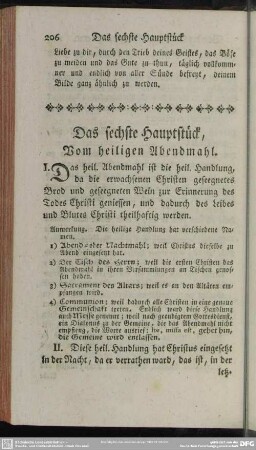 Das sechste Hauptstück, Vom heiligen Abendmahl