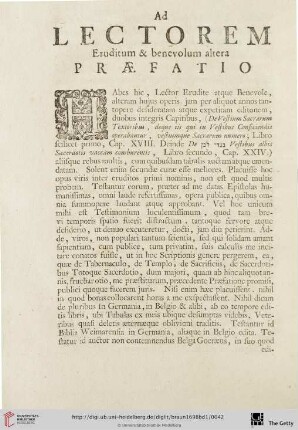 Ad Lectorem Eruditum & benevolum altera Praefatio