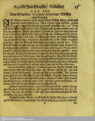 Cap. XIII. Vom Propffen / Oculiren / Ablaciren / Pfeiffen und Einlegen