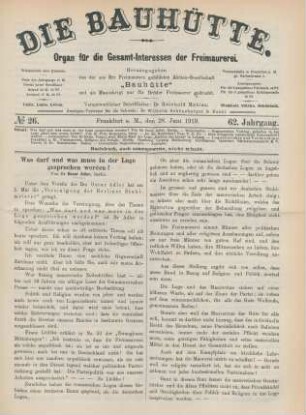 No 26. Frankfurt a. M., den 28. Juni 1919. 62. Jahrgang.