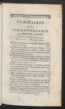 Sommaires De La Correspondance De Fernand Cortès.