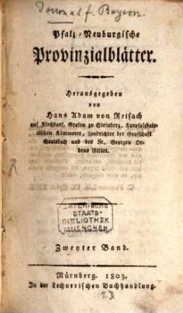 Pfalz-Neuburgische Provinzialblätter. 2, 2. 1803