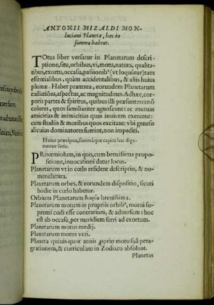 Antonii Mizaldi Monluciani Planetæ, hæc in summa habent.