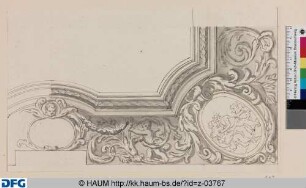 Viertelentwurf für das Rahmenwerk einer rechteckigen Decke mit Akanthusranken und Medaillons
