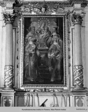 Thronende Madonna mit dem Heiligen Ludwig IX., Klara von Assisi und zwei weiteren Klarissenheiligen