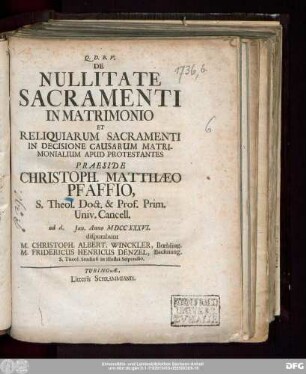 De Nullitate Sacramenti In Matrimonio Et Reliquarum Sacramenti In Decisione Causarum Matrimonialium Apud Protestantes