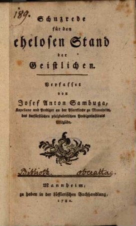 Schuzrede für den ehelosen Stand der Geistlichen