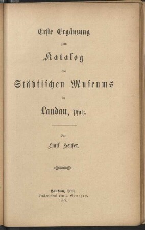 Erg. 1.: Katalog des Städtischen Museums in Landau in der Pfalz
