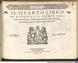 IL QVARTO LIBRO DE MADREGALI A CINQVE VOCI Di Nicolo Dorati Capo de la Musica Della Illustrissima Signoria di Lucha