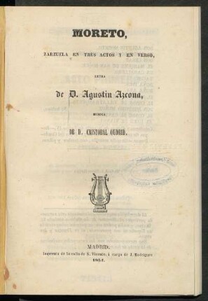 Moreto : zarzuela en tres actos y en verso