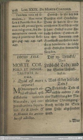 Locus XXIX. De Morte Corporis Et Immortalitate Animae