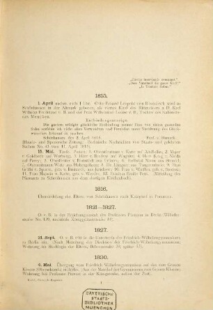 Fürst Bismarck : Regesten zu einer wissenschaftlichen Biographie des ersten Deutschen Reichskanzlers. 1