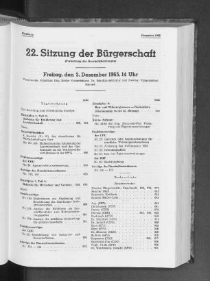 22. Sitzung der Bürgerschaft