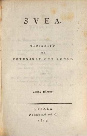 Svea : nordisk tidskrift för vetenskap och konst. 2. 1819
