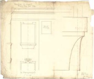 Pfann, Paul; München, Prinzregentenstr. 20 / 22; Haus Hartl - 3. OG (Detail m. Schnitt, Schnitt)