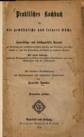 Praktisches Kochbuch für gewöhnliche und feinere Küche