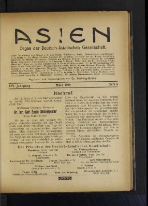 XVI Jahrgang März 1919 Heft 6