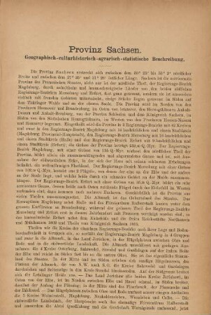 Provinz Sachsen. Geographisch-culturhistorisch-agrarisch-statistische Beschreibung