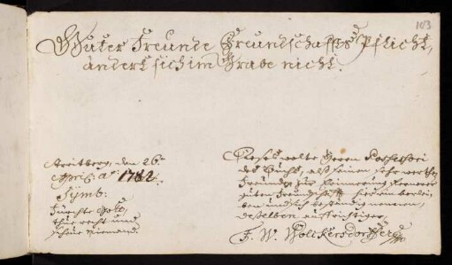 F. W. Wolckersdorffer. Streitberg, 26.04.1742.