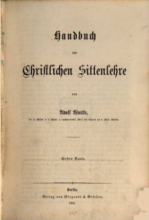 Handbuch der christlichen Sittenlehre, 1