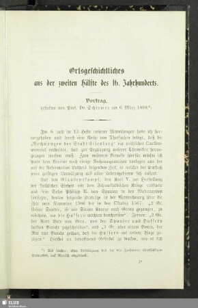 Ortsgeschichtliches aus der zweiten Hälfte des 16. Jahrhunderts : Vortrag gehalten ... am 6. März 1899