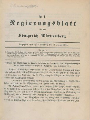 Mittwoch, den 10. Januar 1894-Montag, den 31. Dezember 1894 = No. 1-31