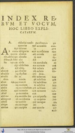 Index Rerum Et Vocum