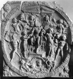 Doppelseitiges Mithrasrelief — Rückseite: Die Übergabe des Sonnenwagens an Phaeton