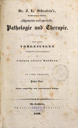 Dr. J. L. Schönlein's allgemeine und specielle Pathologie und Therapie, 3